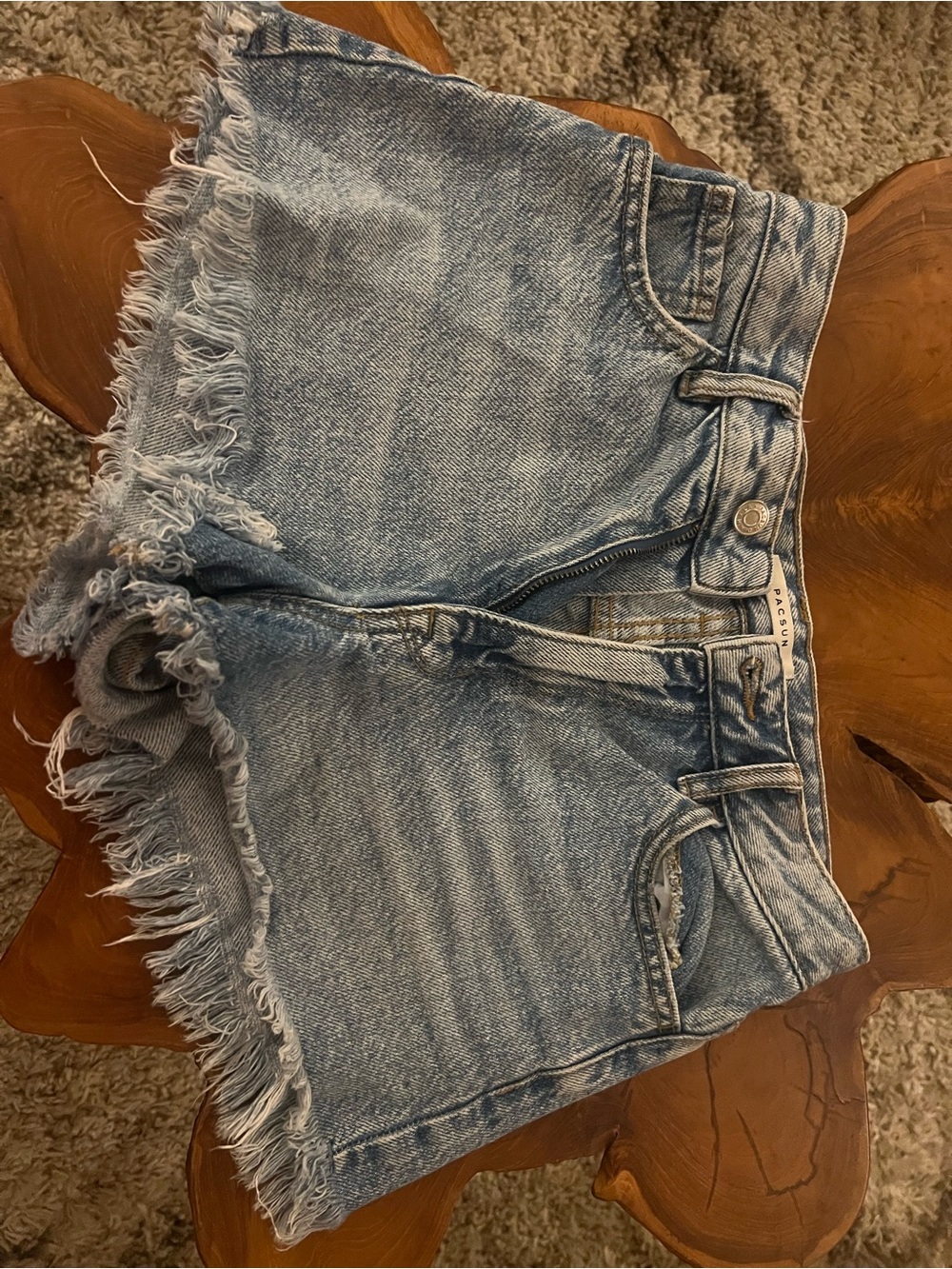 PacSun Light Wash Frayed Hem Denim Shorts